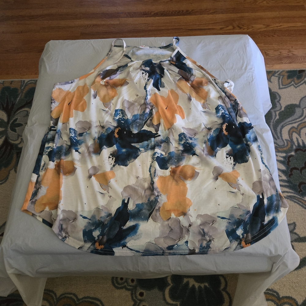 Floral Print Women's Tank Top. Longer Length And Thin Straps.